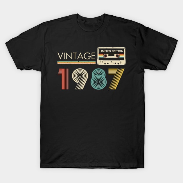 36th Birthday Vintage 1987 Limited Edition Cassette Tape T-Shirt by Brodrick Arlette Store